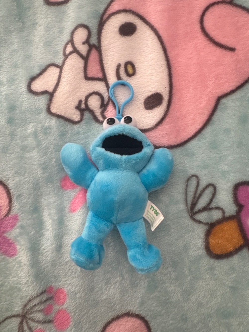 Blue Cookie Monster Plush Clip-On Keychain